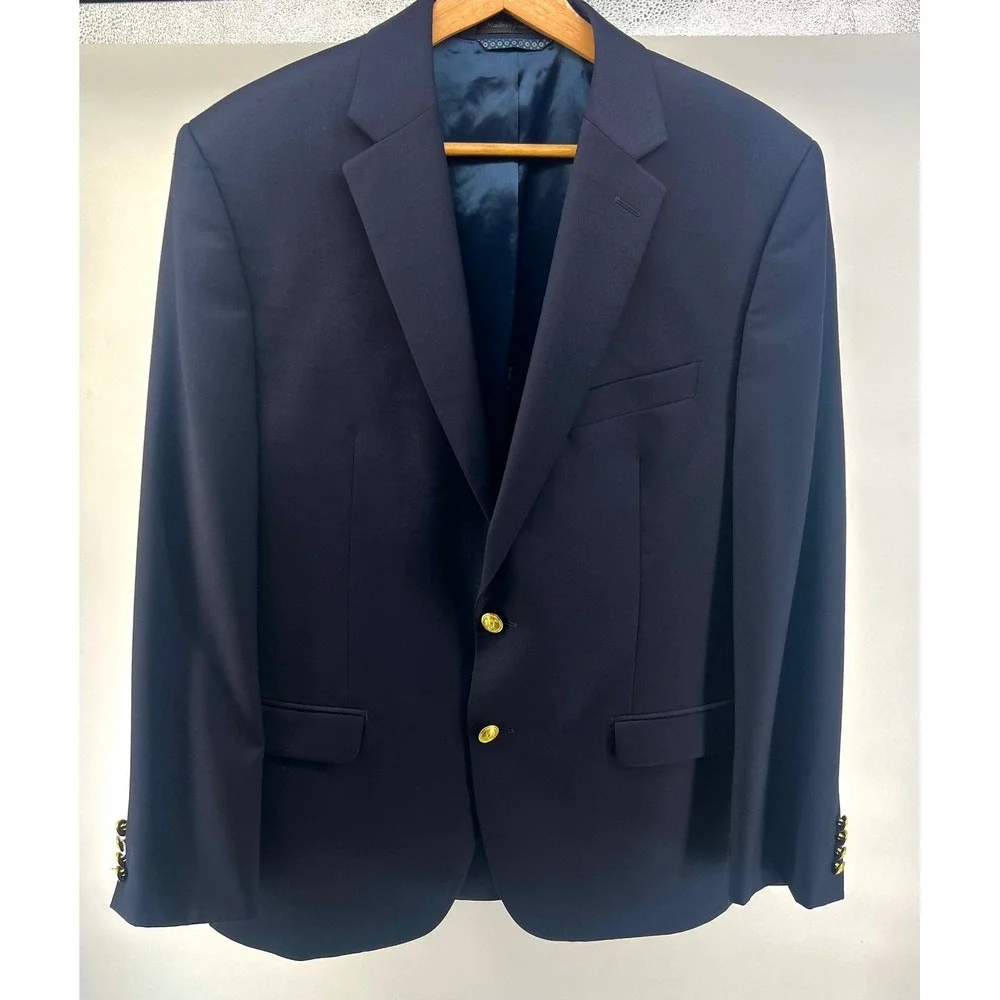 Lauren Ralph Lauren Blazer Men 40R Navy Blue Gold Button Wool Blend‎ Sport 0772